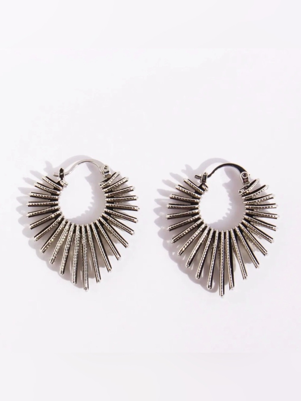 Silver Huggie Hoop Earrings with a sunburst design - Women Jewelry